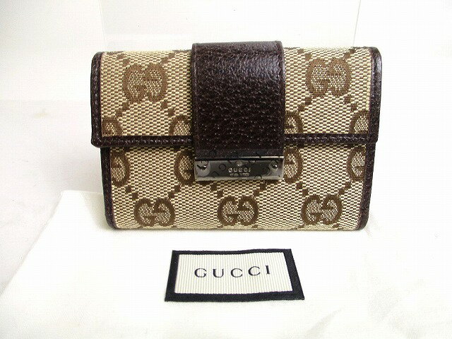【新品同様】 グッチ GUCCI GGキャンバス メタルバー 6連 キーケース キーリング メンズ レディース 茶 【中古】