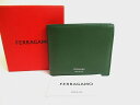 【新品同様】 サルバトーレ フェラガモ Salvatore Ferragamo ロゴ カーフレスキン 2つ折り 財布 コンパクト財布 メンズ グリーン×ブラック 【中古】