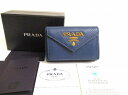 【未使用保管品】 プラダ PRADA サフィアーノメタル レザー 3つ折り 財布 コンパクト財布 フラップコンパクトウォレット メンズ レディース ブルー 【中...