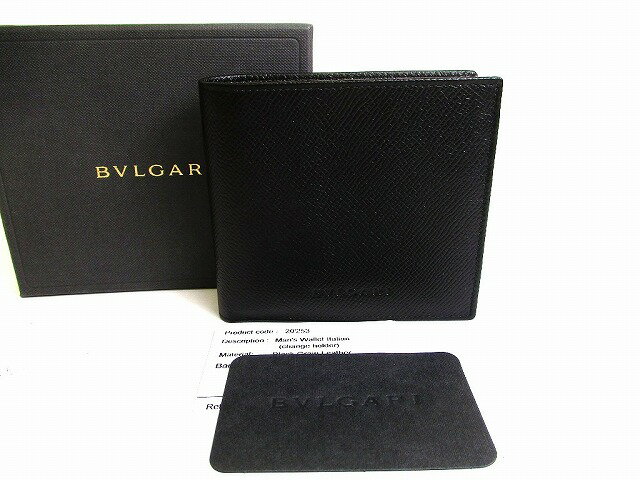 BVLGARI - 【未使用保管品】 ブルガリ BVLGARI クラシコ グレインレザー 2つ折り 財布 コンパクト財布 コンパクトウォレット メンズ 黒 【中古】