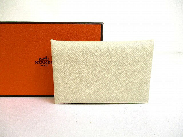 【未使用保管品】 エルメス HERMES ヴォーエプソン カルヴィ カードケース 名刺入れ パスケース IDケース メンズ レディース クレーム 【中古】