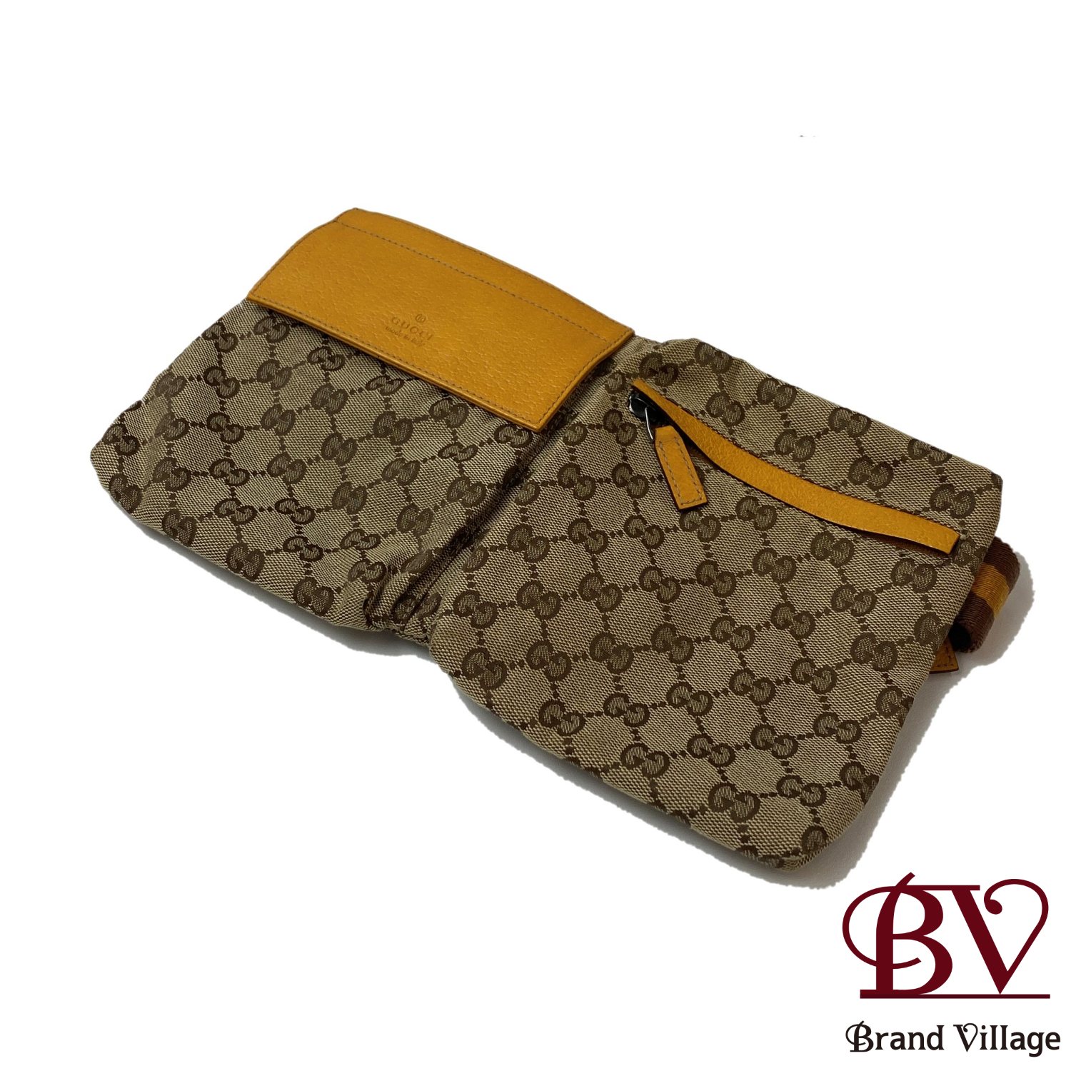 グッチ GUCCI GGキャンバス ベージュ レザー ウエストバッグ 28566 001013 イエロー 【中古】 hh25042502