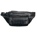 【中古】【BOTTEGAVENETA】ボッテガヴェネタ 222310 ウエストバッグ レザー ユニセックス イントレチャート ウエストポーチ ボディバッグ ブラ...