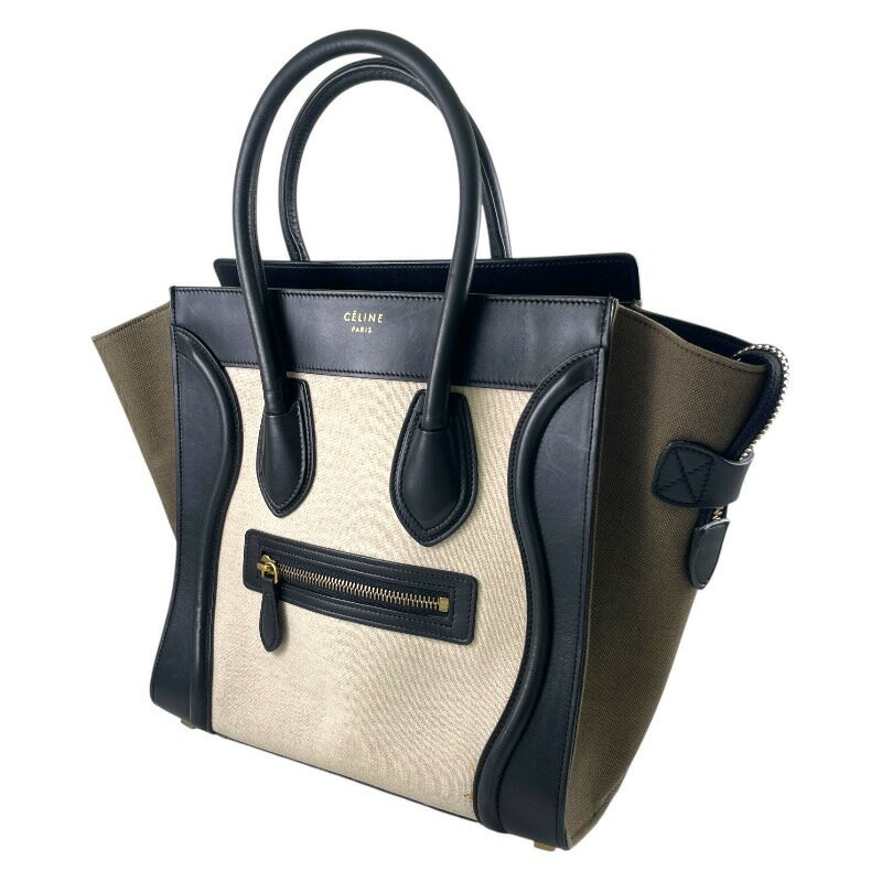 【中古】【CELINE】セリーヌ ラゲージ トートバッグ レディース マイクロショッパー キャンバス/レザー ハンドバッグ ブラック カーキ ベージュ