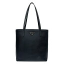 【中古】【PRADA】プラダ 1BG342 トートバッグユニセックス サフィアーノ レザー 三角プレート ロゴ 黒 ブラック