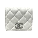 【中古】【CHANEL】シャネル ココマーク スモールウォレット AP3055 二つ折り財布 レザー レディース マトラッセ 白 ホワイト コンパクト