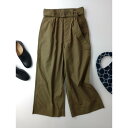 24AW MHLエムエイチエルマーガレットハウエル CRISP COTTON PLAINWEAVEウェザークロスコットン綿 100% ワイドトラウザーズパンツ カーキ 0【中古】