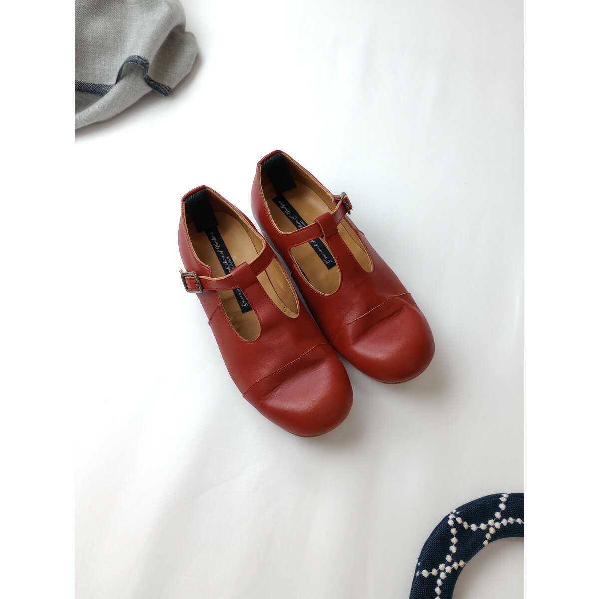 Rakuten - GARMENTREPRODUCTIONOFWORKERS ガーメントリプロダクションオブワーカーズFARMERS T-STRAP SHOSE Tストラップ レザー シューズ 赤 4【中古】