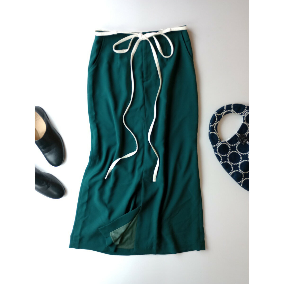 23SS MURRAL ミューラル String slit skirt ストリングス スリット ロング スカート グリーン 2【中古】