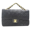 CHANEL/シャネル ココマーク ダブルチェーン ダブルフラップ ラムスキン ハンドバッグ ブラック レディース