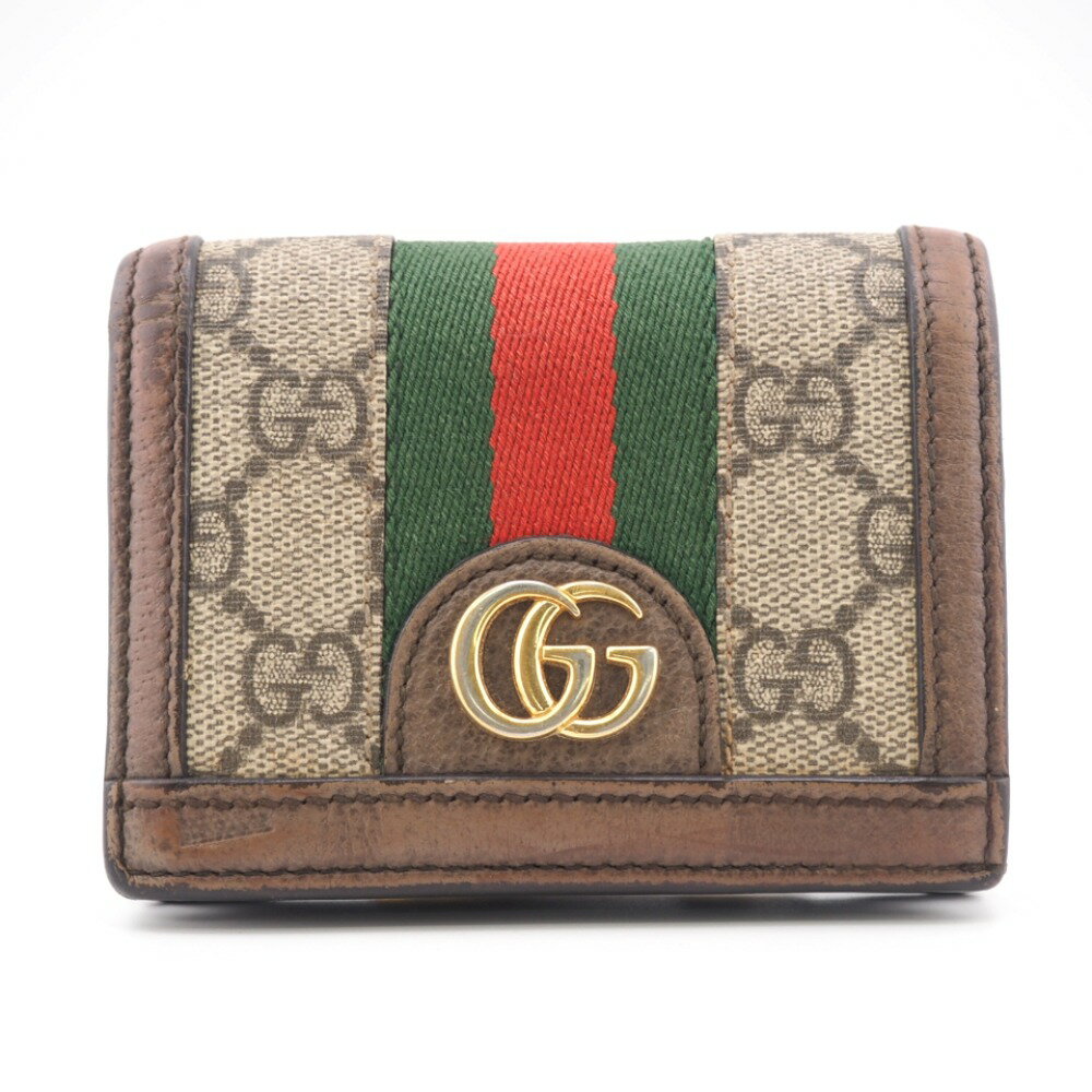 グッチ 革二つ折り財布 レディース GUCCI/グッチ 523155 シェリーライン GGスプリーム 二つ折り財布 ブラウン レディース