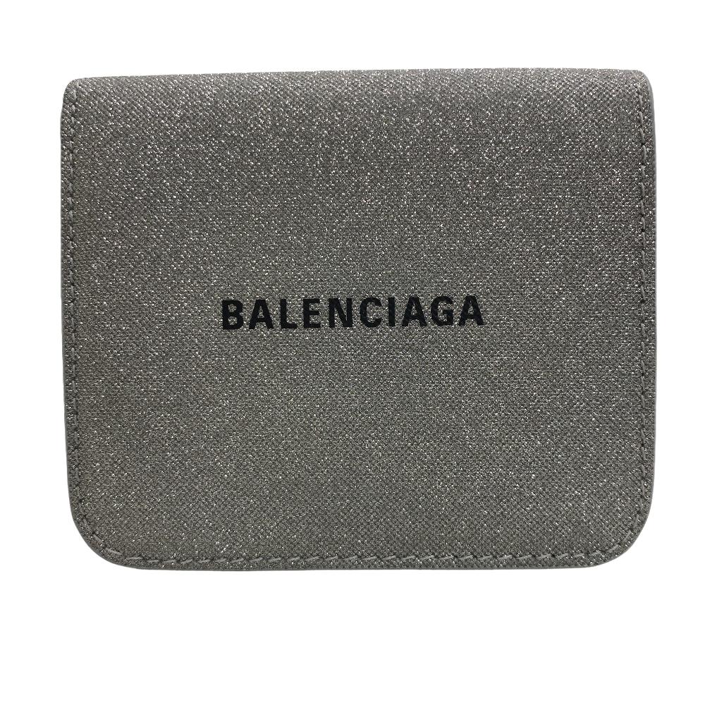 バレンシアガ 財布（レディース） BALENCIAGA/バレンシアガ 594216 エブリデイ ラメ ロゴ 二つ折り財布 シルバー レディース