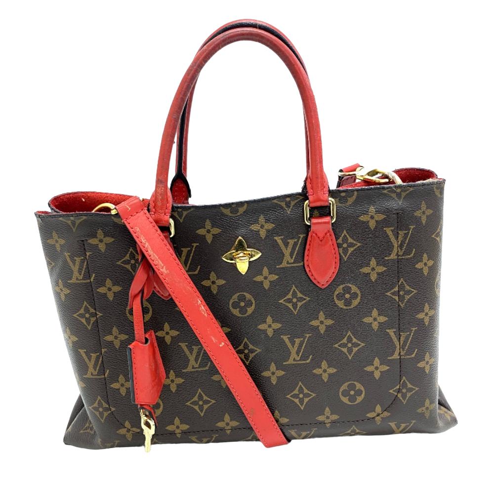 LOUIS VUITTON/ルイヴィトン M43553 フラワートート 2way ショルダーバッグ モノグラム ハンドバッグ ブラウン レディース