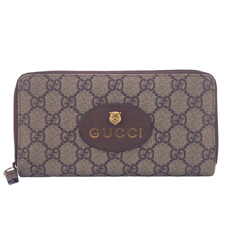 GUCCI/グッチ 473953 GGスプリーム ラウンドファスナー 長財布 ブラウン レディース