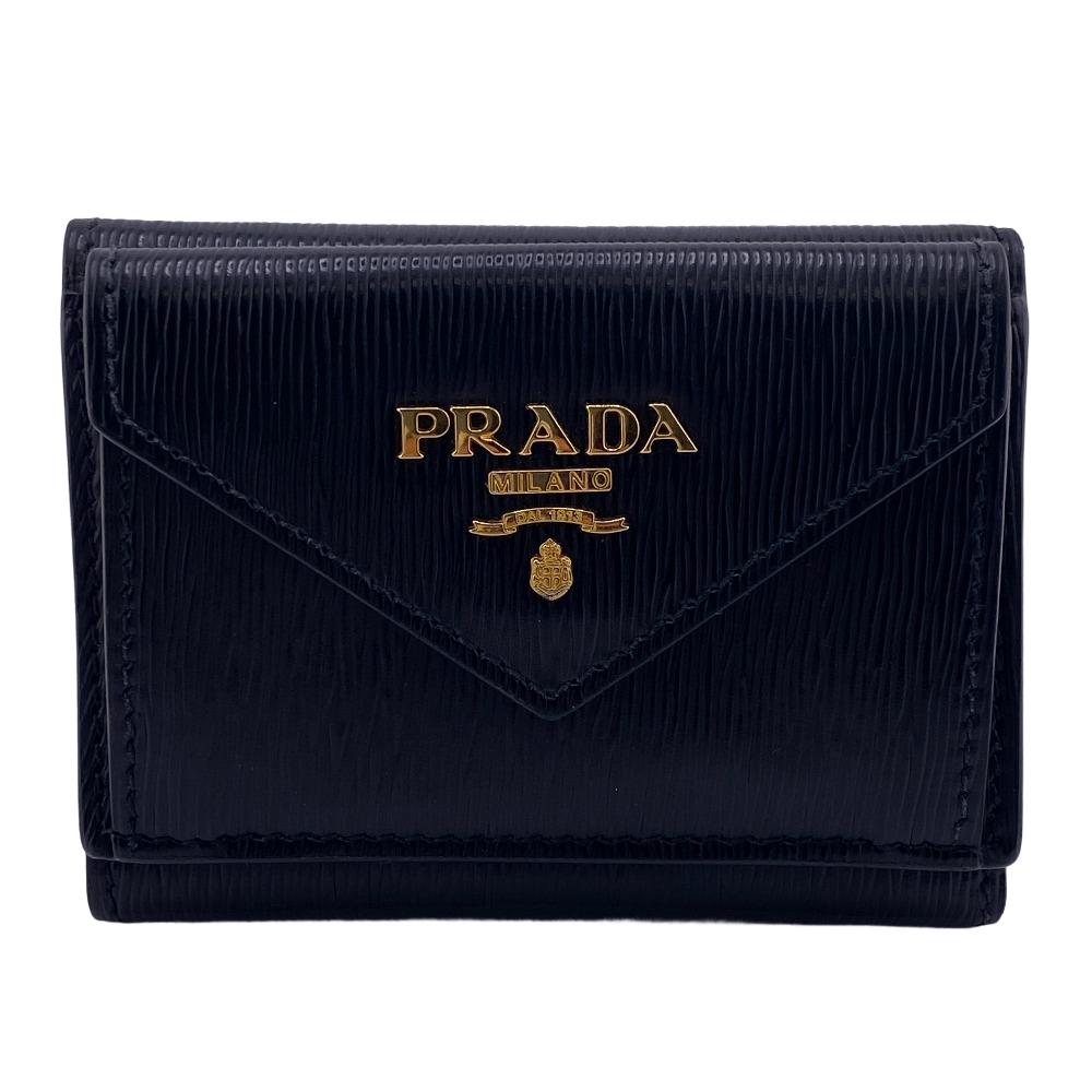 PRADA/プラダ 1MH021 ヴィッテロムーブ コンパクトウォレット 三つ折り財布 ブラック レディース