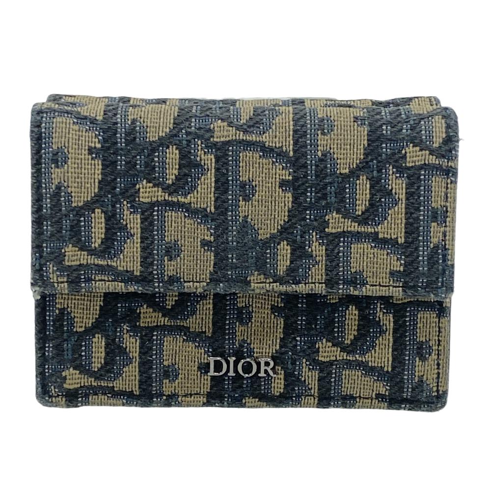 ディオール 財布 レディース（売れ筋ランキング） Christian Dior/クリスチャンディオール オブリーク コンパクトウォレット 三つ折り財布 ネイビー レディース
