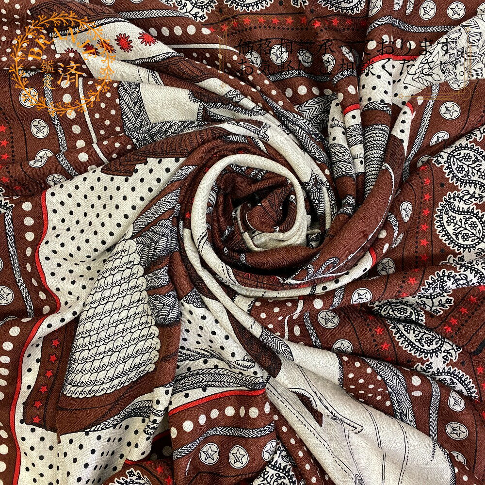 【すぐ使える5％OFFクーポン】HERMES エルメス ヘルメス カレジェアン Zouaves et Dragons ズアヴとドラゴン ストール ブランド マフラー 冬 ふわっと 生地 大判 ブラウン レディース おすすめ 人気のサムネイル