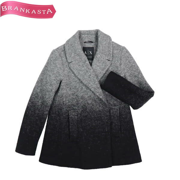 ＼5/14 23:59迄★全品20％OFFクーポン★期間限定セール／【中古】[美品] アルマーニエクスチェンジ/ARMANI EXCHANGE ピーコート Pコート グラデーション 長袖 ウール混 XS グレー 黒 レディース アウター XS 秋冬 アルマーニ コート★51AE08