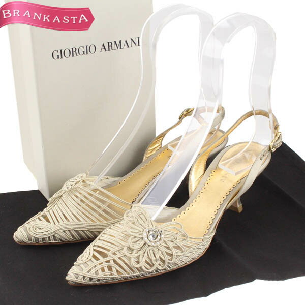 ＼5/14 23:59迄★全品20％OFFクーポン★期間限定セール／【中古】ジョルジオアルマーニ/GIORGIO ARMANI サンダル ミドルヒール バックストラップ 花モチーフ 34 ベージュ レディース 靴 21.9cm アルマーニ サンダル★52AA69