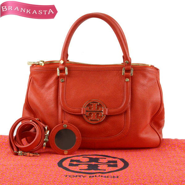 ＼5/19 23:59迄★お得なクーポン各種発行中★期間限定セール／【中古】トリーバーチ/Tory Burch 2way ショルダーバッグ/ハンドバッグ 鞄 レディース レザー 本革 朱色 ゴールド金具 トリーバーチ 2wayショルダーバッグ★62EA61