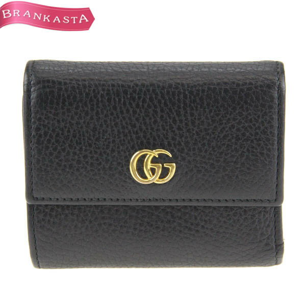 ＼5/12 23:59迄★10％OFFクーポン対象★お買い物マラソン／【中古】グッチ/GUCCI GGマーモント 三つ折り財布 ブランド 546584 レディース ミニウォレット レザー 本革 コンパクト 黒 ゴールド金具 グッチ 財布★04BA27