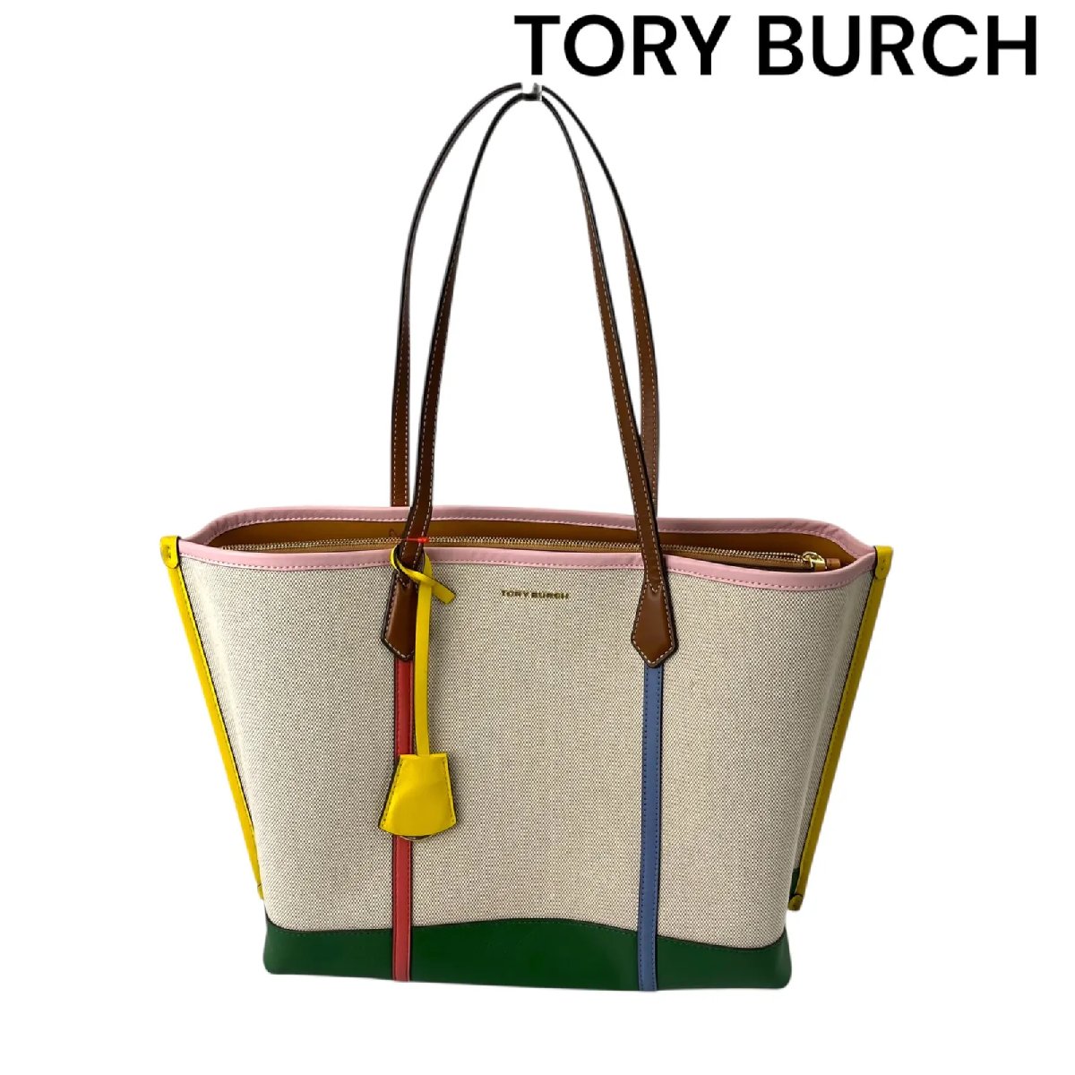 【中古】美品 トリバーチ TORY BURCH ペリーナチュラル キャンバス トートバッグ レディース 5D655