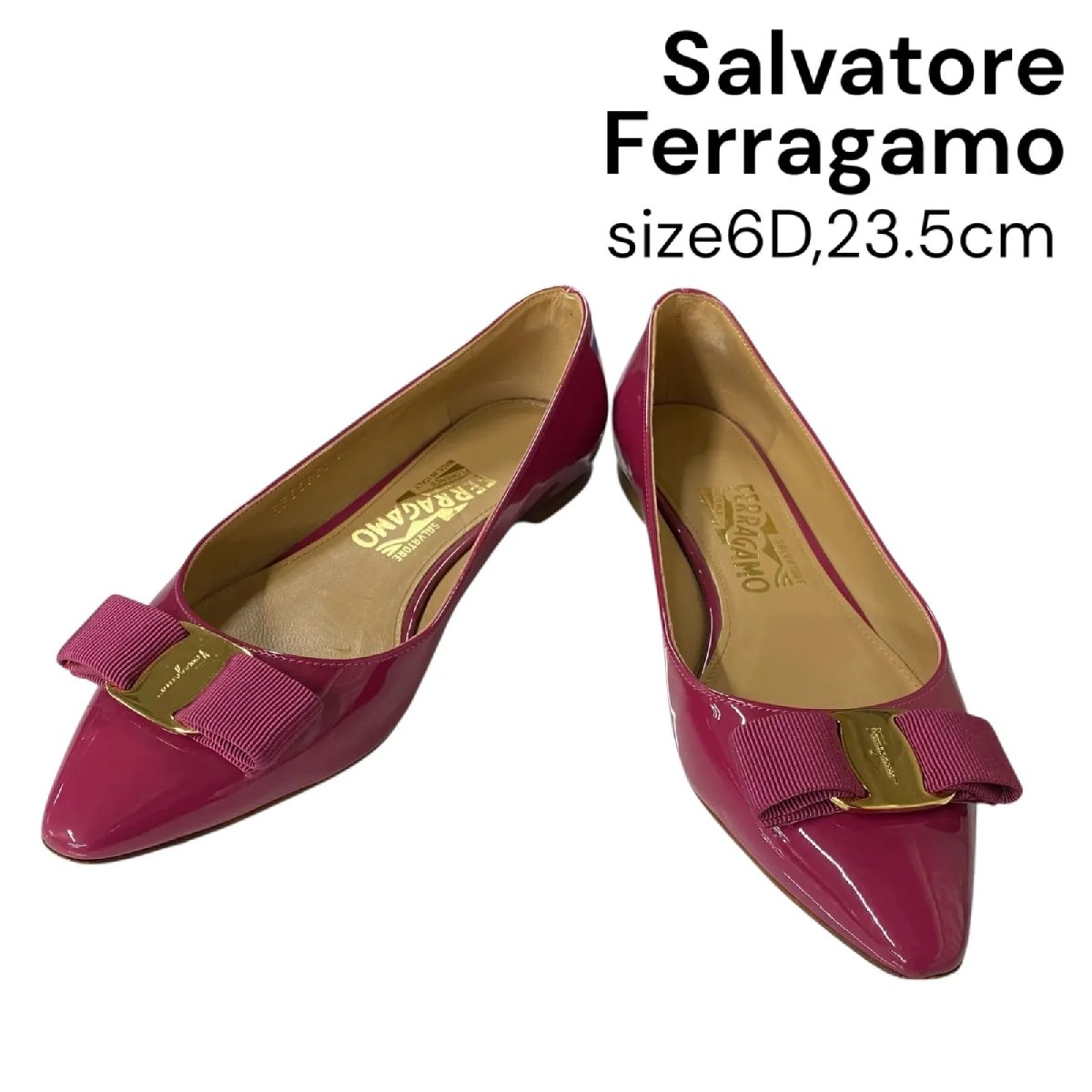 【中古】サルヴァトーレフェラガモ Ferragamo ヴァラ パンプス フラット リボン 6D、23.5cm レディース 5D862