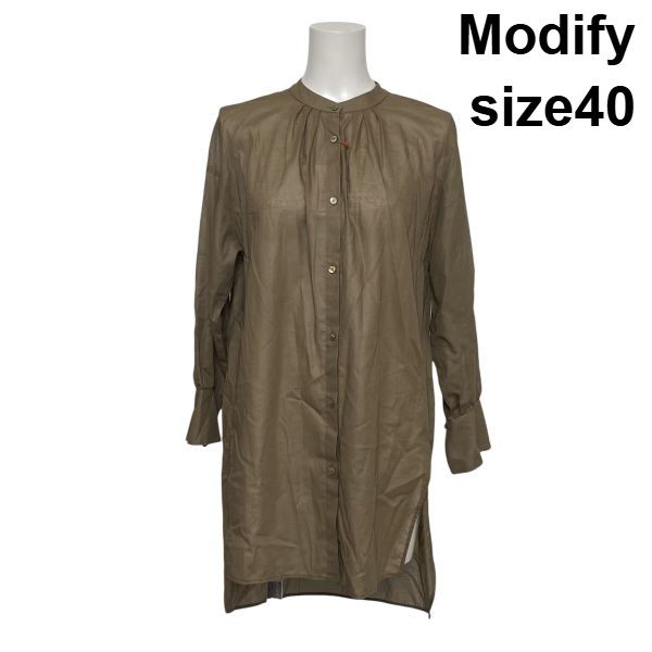 モディファイ Modify チュニックブラウス シャツ 長袖 スタンドカラー サイドスリット 茶色 コットン100％ 40 L 11号 レディース S6A492
