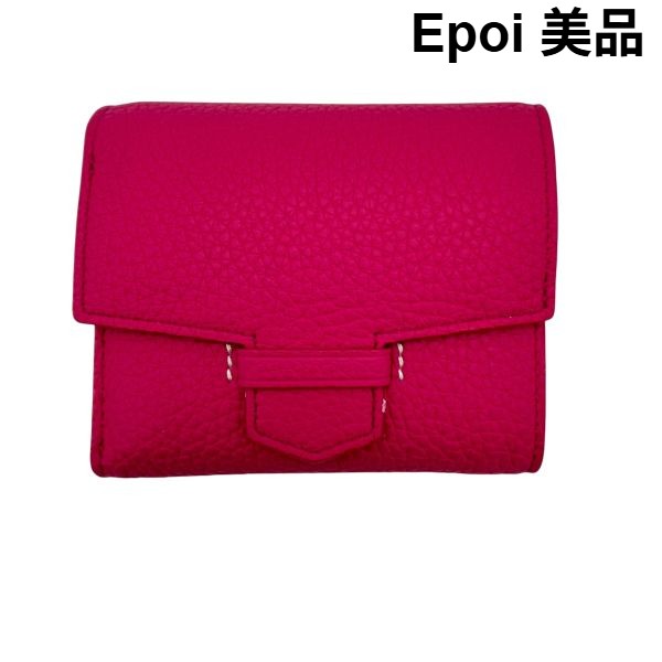 【中古】美品 エポイ epoi 二つ折り財布 リツラグーン コンパクト カードポケット 小銭入れ フューシャピンク シュリンクレザー レディース 6V530