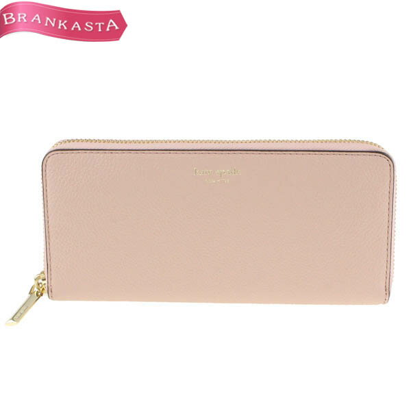 ＼5/22 23:59迄★全品20％OFFクーポン★期間限定セール／【中古】[美品] ケイトスペード/kate spade ラウンドファスナー長財布 ロゴ レザー ペールピンクベージュ レディース ブランド ケイトスペード 財布 長財布★52AB14