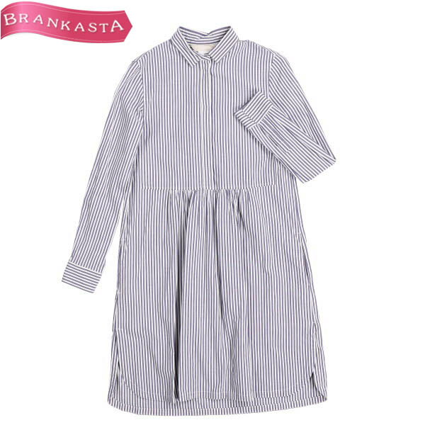 ＼5/22 23:59迄★全品20％OFFクーポン★期間限定セール／【中古】[美品] エス マックスマーラ/S MaxMara シャツワンピース レディース 春秋 ひざ丈 ストライプ柄 長袖 綿 サイドスリット ラベンダーブルー系 白 IJ36 USA2 S マックスマーラ ワンピース★51HC79