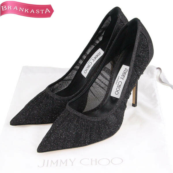 ＼6/4 20時スタート通常の60％OFF 半額以下／【中古】[定価10.2万] ジミーチュウ/JIMMY CHOO LOVE100 パンプス 靴 レディース 春夏秋冬 ピンヒール ラメ チュール 大きいサイズ 黒 38 25cm ジミーチュウ パンプス 靴★52HC15