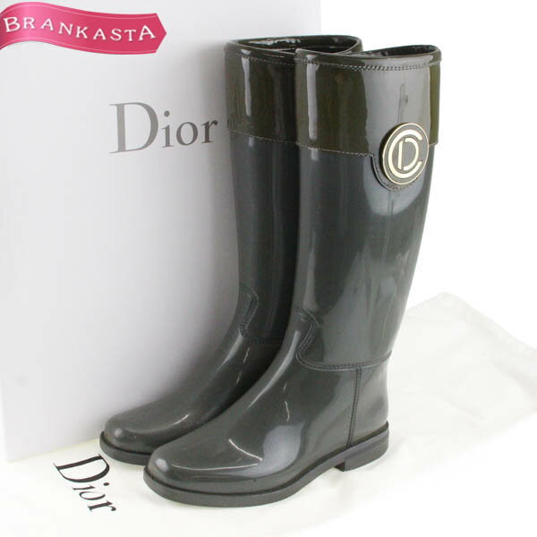 ＼5/14 23:59迄★全品20％OFFクーポン★期間限定セール／【中古】クリスチャンディオール/Christian Dior レインブーツ 長靴 レディース 春夏秋冬 ロング ラバー カーキグレー カーキグリーン 36 23cm ディオール レインブーツ 靴★62BA39