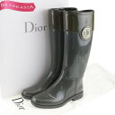 ＼5/5 23:59迄★10％OFFクーポン対象★期間限定セール／【中古】クリスチャンディオール/Christian Dior レインブーツ 長靴 レディース 春夏秋冬 ロング ラバー カーキグレー カーキグリーン 36 23cm ディオール レインブーツ 靴★62BA39