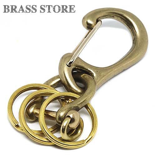 BRASS STORE ブラスストア / オール真鍮製 カラビナキーリング 玉プラ塗装仕上げ（穴あきタイプ）/ ベルトループ 真鍮 ナスカン ブラス メンズ レディース 小物 雑貨 シャックルキーホルダー 鍵 収納 銀 二重リング ダブルリング シルバー