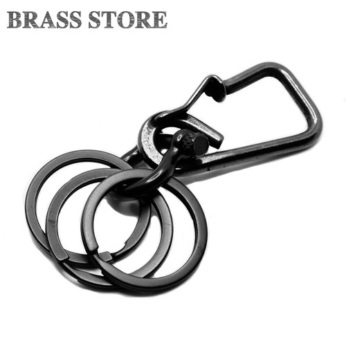BRASS STORE ブラスストア / 真鍮 カラビナキーホルダー ブラック (シャックル仕様)/ ベルトループ ブラス ナスカン 丈夫 メンズ レディース 小物 雑貨 キーリング 鍵 収納 ダブルリング キーチェーン