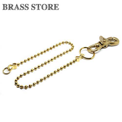 乐天商城 - BRASS STORE ブラスストア / ロング 45cm 真鍮 ボールウォレットチェーン（片側ナスカン 4mm幅ボール）/ ダブルリング 二重カン キーフック キーリング ベルトループ メンズ 鍵 携帯