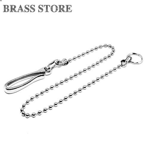 BRASS STORE ブラスストア /ロング 45cm ボールチェーン ウォレットロープ シルバー(ツリバリ仕様) / ダブルリング 二重カン キーフック キーリング ベルトループ メンズ 鍵 携帯 釣り針 ビンテージ アウトドア つりばり