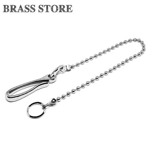 BRASS STORE ブラスストア /ショート 35cm ボールチェーン ウォレットロープ シルバー（ツリバリ仕様） / ダブルリング 二重カン キーフック キーリング ベルトループ メンズ 鍵 携帯 釣り針 ビンテージ アウトドア つりばり