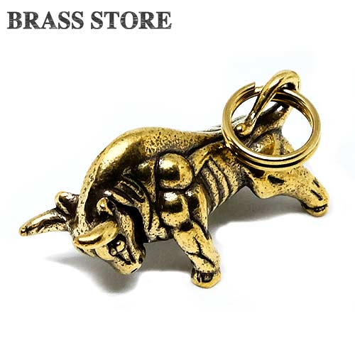BRASS STORE ブラスストア / 二重リング付き 真鍮キーホルダー（牛）/ うし 角 カウ バッファロー 闘牛..