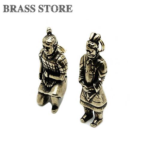 BRASS STORE ブラスストア / 真鍮 兵馬俑 キーホルダー（2体セット）/ 将軍 跪射 弓兵 古代中国 置物 金属 美術 骨董 始皇帝 お土産 アート 雑貨 ブラス ゴールド