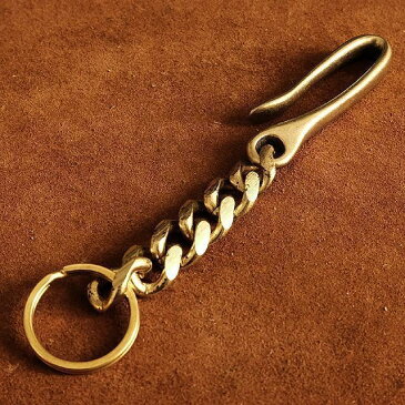 BRASS STORE ブラスストア /真鍮 喜平チェーン+ツリバリフック キーホルダー (ゴールド)/ ダブルリング キーリング ベルトループ 金色 メンズ 鍵 携帯 釣り針 ビンテージ アウトドア カラビナ