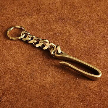 BRASS STORE ブラスストア /真鍮 喜平チェーン+ツリバリフック キーホルダー (ゴールド)/ ダブルリング キーリング ベルトループ 金色 メンズ 鍵 携帯 釣り針 ビンテージ アウトドア カラビナ