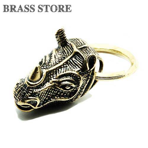 BRASS STORE ブラスストア / 二重リング付き 真鍮 キーホルダー（サイ）/ 犀 さい ライノ 動物 アニマル ネックレス 角 キーリング ブラス ゴールド キーチェーン(4)