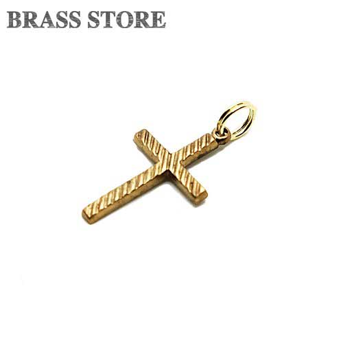 BRASS STORE ブラスストア / 真鍮製 十字架（ストライプ） クロスチャーム / ブラス brass キーリング ネックレス ブラス ペンダントトップ メンズ キリスト ロザリオ メンズ 雑貨 アクセサリー