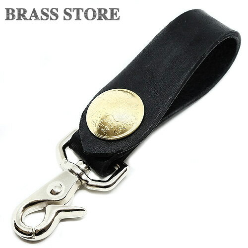 BRASS STORE ブラスストア / 日本古銭 50銭黄銅貨コンチョ使用 レザーキーホルダー（ブラック）/ 革 ベ..