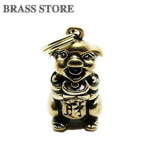 BRASS STORE ブラスストア / 二重リング付き 真鍮 キーホルダー(猪八戒) / 西遊記 豚 ピッグ イノシシ 猪 キーチェーン ゴールド 二重リング ブラス アニマル グッズ ブラス ゴールド