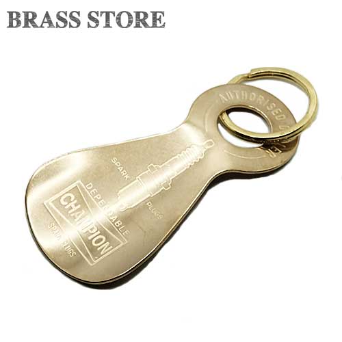 楽天真鍮雑貨 BRASS STOREBRASS STORE ブラスストア / 真鍮 靴べら（チャンピオン）刻印 靴ベラ シューホーン くつべら ショート キーホルダー 金 ゴールド ブラス 金属 キーリング ワークウェア