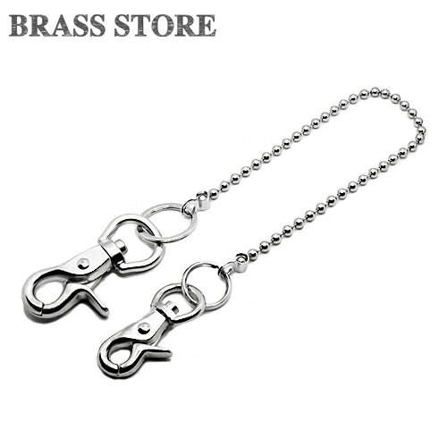 Rakuten - BRASS STORE ブラスストア / ショート 40cm ボールチェーン ウォレットロープ シルバー（両端ナスカン） ウォレットロープ 二重リング キーチェーン キーフック 短い
