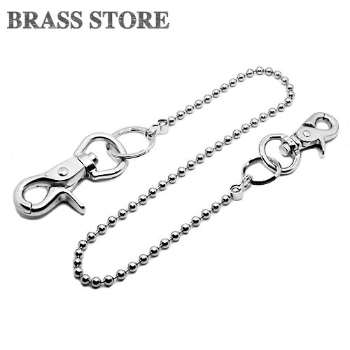 乐天商城 - BRASS STORE ブラスストア / ショート 50cm ボールチェーン ウォレットロープ シルバー（両端ナスカン） ウォレットロープ 二重リング キーチェーン キーフック 長い